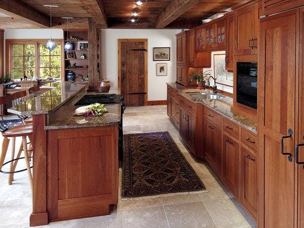 Granite kitchen and wood cabinets